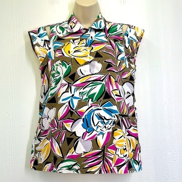 Christian Dior Sport -Colorful Floral Pattern Cutout 3 Button Short Sleeve Top S - Picture 3 of 13